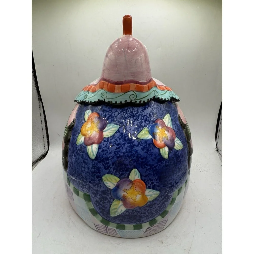 Fitz & Floyd Essentials Kitschy Goofy Eyed Gypsy Pattern Chicken Hen Cookie Jar